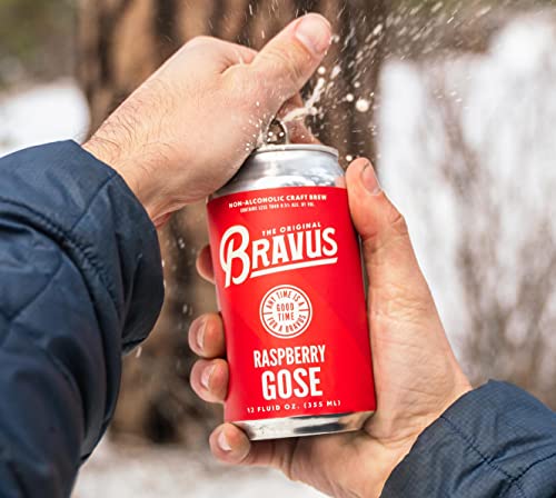 Bravus Non-Alcoholic Variety Sampler 24 Pack x 12 Fl Oz Cans - Low-Calorie, Gluten-Reduced, Vegan NA Craft Brew, 5 IPA, 5 Oatmeal Dark, 5 Raspberry Gose, 5 Blood Orange, 4 Peanut Butter Dark - The Beer Connoisseur® Store