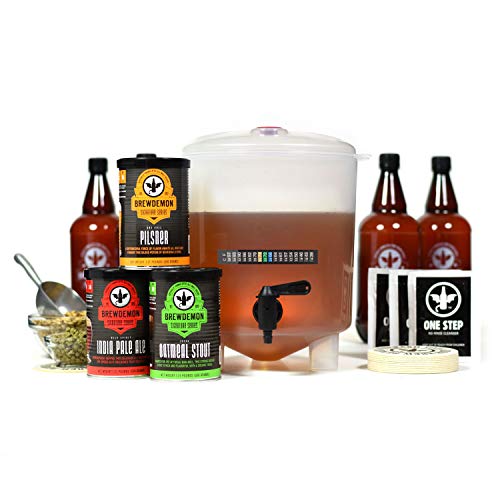 BrewDemon Craft Beer Kit with Bottles - Conical Fermenter Eliminates Sediment and Makes Great Tasting Home Made Beer - 1 gallon pilsner, stout, and IPA - The Beer Connoisseur® Store