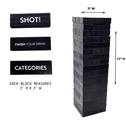 Buzzed Blocks Adult Drinking Game - 54 Blocks with Hilarious Drinking Commands and Games on 40 of Them | Perfect Pregame Party Starter | Entertaining Party Game for Adults | Novelty Funny Gift (Black) - The Beer Connoisseur® Store