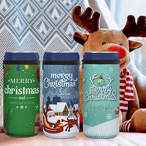CaSZLUTION 3PCS Christmas Drink Can Sleeves Slim Beer Can Cooler Insulators Neoprene Slim Can Skin Covers 12OZ Beer Bottle Sleeves Holder Xmas Neoprene Can Coolier Sleeve - The Beer Connoisseur® Store