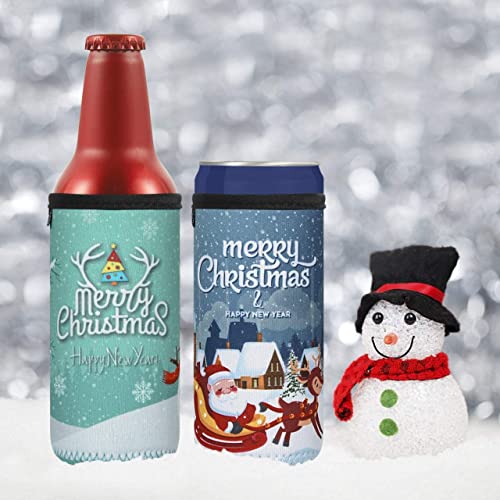 CaSZLUTION 3PCS Christmas Drink Can Sleeves Slim Beer Can Cooler Insulators Neoprene Slim Can Skin Covers 12OZ Beer Bottle Sleeves Holder Xmas Neoprene Can Coolier Sleeve - The Beer Connoisseur® Store