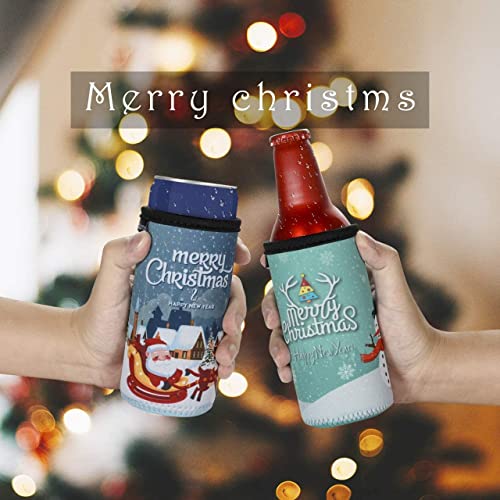 CaSZLUTION 3PCS Christmas Drink Can Sleeves Slim Beer Can Cooler Insulators Neoprene Slim Can Skin Covers 12OZ Beer Bottle Sleeves Holder Xmas Neoprene Can Coolier Sleeve - The Beer Connoisseur® Store