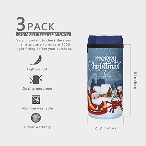 CaSZLUTION 3PCS Christmas Drink Can Sleeves Slim Beer Can Cooler Insulators Neoprene Slim Can Skin Covers 12OZ Beer Bottle Sleeves Holder Xmas Neoprene Can Coolier Sleeve - The Beer Connoisseur® Store