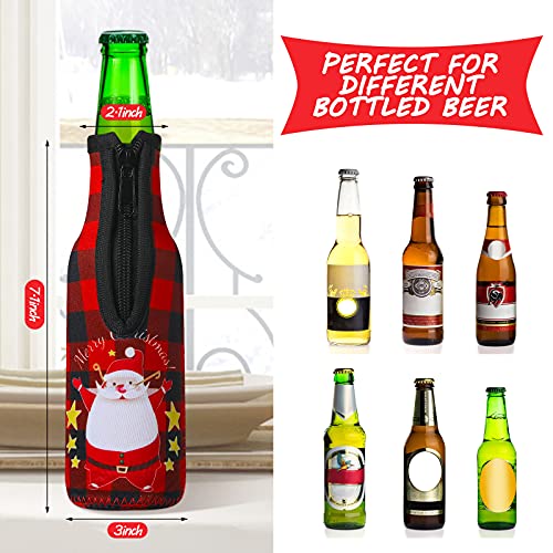 Christmas Beer Bottle Insulator Sleeve with Ring Zipper Neoprene Insulated Bottle Jackets Keep Warm and Cold Beer Bottle Sleeves with Stitched Fabric Edges for Party (Classic Pattern,8 Pieces) - The Beer Connoisseur® Store