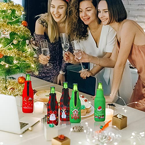 Christmas Beer Bottle Insulator Sleeve with Ring Zipper Neoprene Insulated Bottle Jackets Keep Warm and Cold Beer Bottle Sleeves with Stitched Fabric Edges for Party (Classic Pattern,8 Pieces) - The Beer Connoisseur® Store