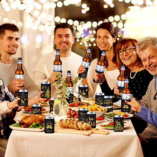 Christmas Beer Can Coolers Sleeves Bulk 12 Pcs Black Gold Xmas Holiday Can Insulated Covers for Christmas Party Decorations Supplies-neoprene Coolers for 4.9 x 3.8 Inch Canned Beverages, Bottle, Drink - The Beer Connoisseur® Store