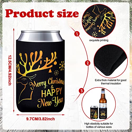 Christmas Beer Can Coolers Sleeves Bulk 12 Pcs Black Gold Xmas Holiday Can Insulated Covers for Christmas Party Decorations Supplies-neoprene Coolers for 4.9 x 3.8 Inch Canned Beverages, Bottle, Drink - The Beer Connoisseur® Store