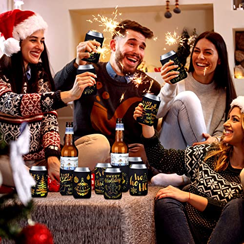 Christmas Beer Can Coolers Sleeves Bulk 12 Pcs Black Gold Xmas Holiday Can Insulated Covers for Christmas Party Decorations Supplies-neoprene Coolers for 4.9 x 3.8 Inch Canned Beverages, Bottle, Drink - The Beer Connoisseur® Store