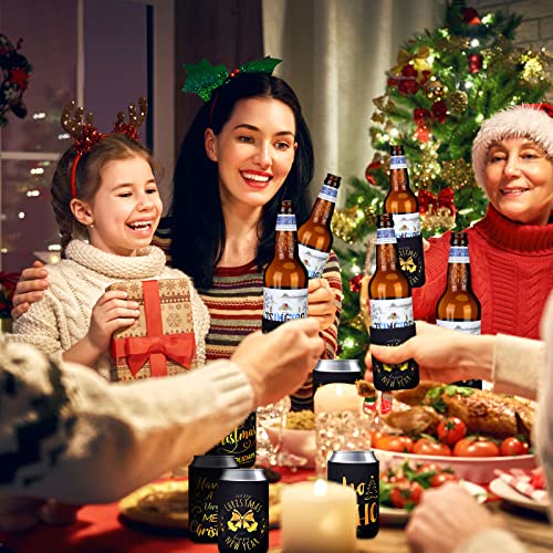 Christmas Beer Can Coolers Sleeves Bulk 12 Pcs Black Gold Xmas Holiday Can Insulated Covers for Christmas Party Decorations Supplies-neoprene Coolers for 4.9 x 3.8 Inch Canned Beverages, Bottle, Drink - The Beer Connoisseur® Store