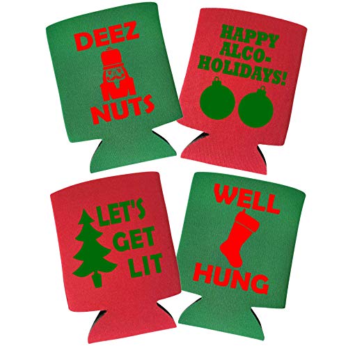 Christmas Coolies - Funny Holiday Can Cooler Pack of 4 - Alcohol Gift for Christmas Party, White Elephant, or Stocking Stuffer - The Beer Connoisseur® Store
