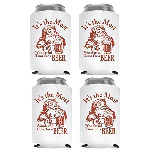 Christmas Stocking Stuffer for Men Santa Beer Can Cooler Party Favor Gift (4 Can Coolers) - The Beer Connoisseur® Store