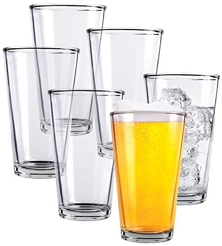 Clear Glass Beer Cups – 6 Pack – All Purpose Drinking Tumblers, 16 oz – Elegant Design for Home and Kitchen – Great for Restaurants, Bars, Parties – by Kitchen Lux - The Beer Connoisseur® Store