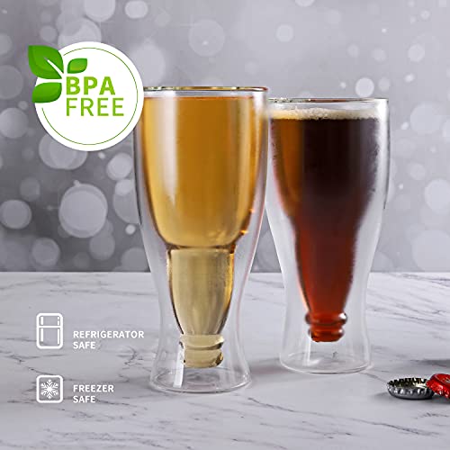 CnGlass Beer Glasses 13.5OZ,Double Wall Insulated Upside Down Glass,Set of 1,Beer Glassware - The Beer Connoisseur® Store