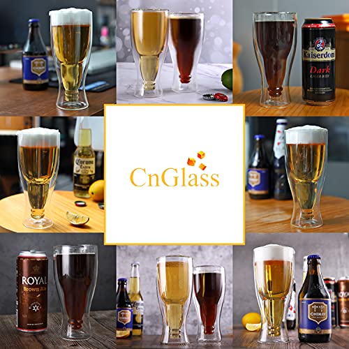 CnGlass Beer Glasses 13.5OZ,Double Wall Insulated Upside Down Glass,Set of 1,Beer Glassware - The Beer Connoisseur® Store