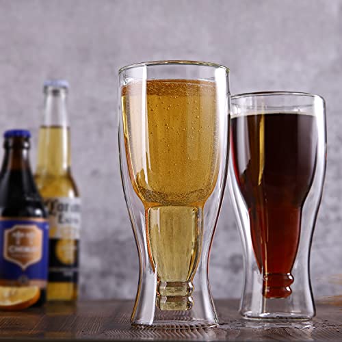 CnGlass Beer Glasses 13.5OZ,Double Wall Insulated Upside Down Glass,Set of 1,Beer Glassware - The Beer Connoisseur® Store