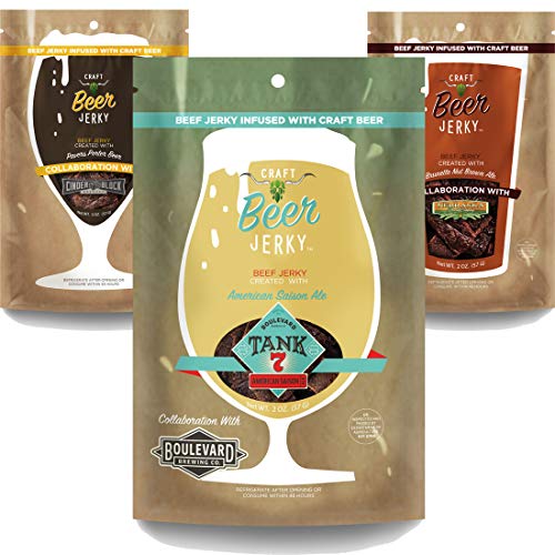 Craft Beef Jerky 3 Pack -Boulevard Tank 7 Infused Beef Jerky, Nebraska Brewing Brown Ale Infused Beef Jerky, Cinder Block Porter Infused Beef Jerky - The Beer Connoisseur® Store