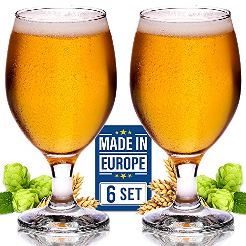 Craft Beer Glasses Set of 6, Belgian Style Stemmed Tulip Classics, IPA Beer Tasting Glassware,13 1/2 oz - The Beer Connoisseur® Store