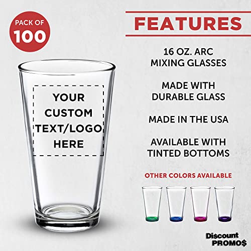 Custom Heavy Duty Beer Pint Glasses by ARC 16 oz. Set of 100, Personalized Bulk Pack - USA Made Restaurant Glassware, Perfect for Beer, Cocktails, Soda, Other Beverages - Clear - The Beer Connoisseur® Store