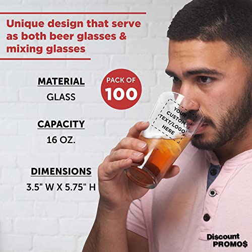 Custom Heavy Duty Beer Pint Glasses by ARC 16 oz. Set of 100, Personalized Bulk Pack - USA Made Restaurant Glassware, Perfect for Beer, Cocktails, Soda, Other Beverages - Clear - The Beer Connoisseur® Store