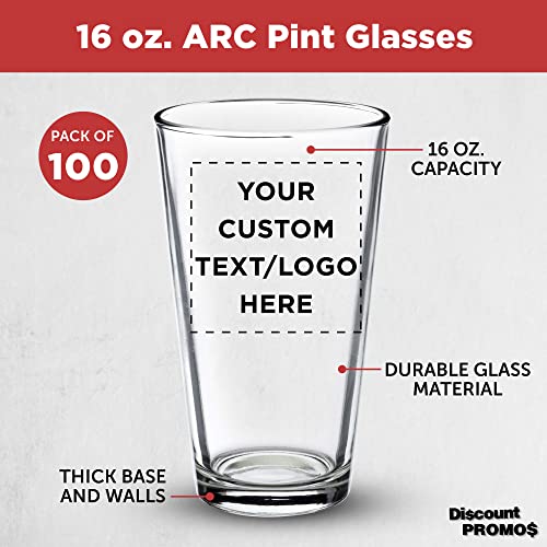 Custom Heavy Duty Beer Pint Glasses by ARC 16 oz. Set of 100, Personalized Bulk Pack - USA Made Restaurant Glassware, Perfect for Beer, Cocktails, Soda, Other Beverages - Clear - The Beer Connoisseur® Store