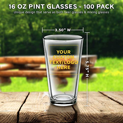 Custom Heavy Duty Beer Pint Glasses by ARC 16 oz. Set of 100, Personalized Bulk Pack - USA Made Restaurant Glassware, Perfect for Beer, Cocktails, Soda, Other Beverages - Clear - The Beer Connoisseur® Store