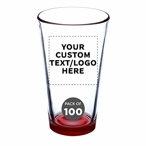 Custom Libbey Pint Glass 16 oz. Set of 100, Personalized Bulk Pack - Beer Glasses, Heavy Duty Drinkware - Red - The Beer Connoisseur® Store
