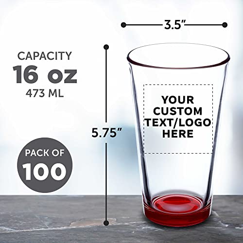 Custom Libbey Pint Glass 16 oz. Set of 100, Personalized Bulk Pack - Beer Glasses, Heavy Duty Drinkware - Red - The Beer Connoisseur® Store