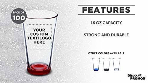 Custom Libbey Pint Glass 16 oz. Set of 100, Personalized Bulk Pack - Beer Glasses, Heavy Duty Drinkware - Red - The Beer Connoisseur® Store