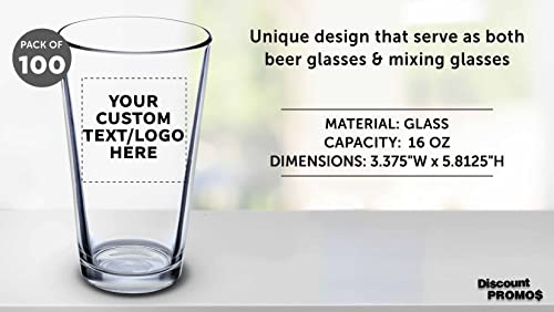 DISCOUNT PROMOS Beer Pint Glasses 16 Ounce Set of 100, Bulk Heavy Duty Glassware for Restaurant, Bar, Clear - The Beer Connoisseur® Store