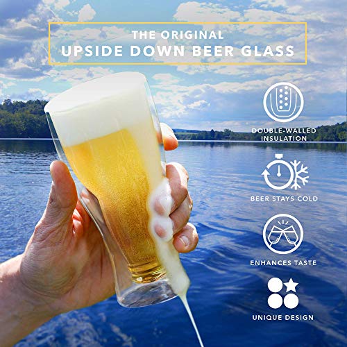 Dragon Glassware Beer Glass, Clear Double Wall Insulated Pub Mug, Upside Down Design, Holds One Full Beer Bottle, Freezable Glass for Beer Lovers, 13.5 oz Capacity, 1 Glass - The Beer Connoisseur® Store