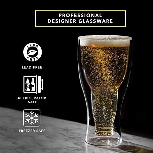 Dragon Glassware Beer Glass, Clear Double Wall Insulated Pub Mug, Upside Down Design, Holds One Full Beer Bottle, Freezable Glass for Beer Lovers, 13.5 oz Capacity, 1 Glass - The Beer Connoisseur® Store