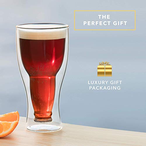 Dragon Glassware Beer Glass, Clear Double Wall Insulated Pub Mug, Upside Down Design, Holds One Full Beer Bottle, Freezable Glass for Beer Lovers, 13.5 oz Capacity, 1 Glass - The Beer Connoisseur® Store