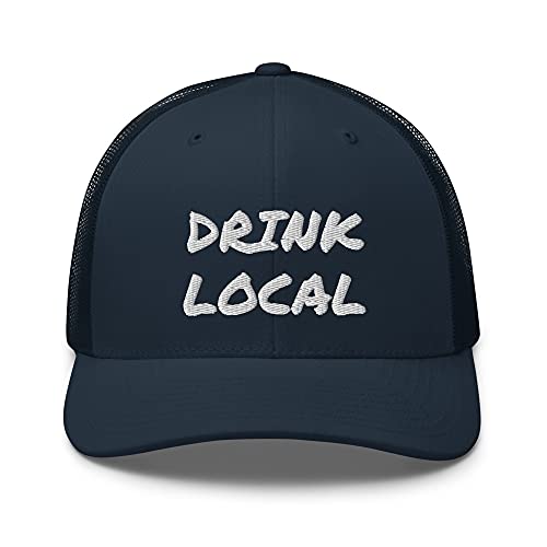 Drink Local - Trucker Beer Cap, Drink Local Beer hat, Trucker, Classic Trucker Beer hat Navy One Size - The Beer Connoisseur® Store