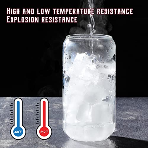 Drinking Glasses with Glass Straw 4pcs Set - 16oz Can Shaped Glass Cups, Beer Glasses, Iced Coffee Glasses, Cute Tumbler Cup, Ideal for Whiskey, Soda, Tea, Water, Gift - 2 Cleaning Brushes - The Beer Connoisseur® Store