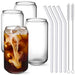Drinking Glasses with Glass Straw 4pcs Set - 16oz Can Shaped Glass Cups, Beer Glasses, Iced Coffee Glasses, Cute Tumbler Cup, Ideal for Whiskey, Soda, Tea, Water, Gift - 2 Cleaning Brushes - The Beer Connoisseur® Store