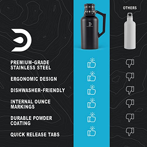 DrinkTanks Craft Growler, Passivated Stainless Steel Growlers for Beer, Leakproof and Vacuum Insulated Beverage Tumbler, Easy-to-Use Soda, Wine, or Coffee Tumbler with Handle, Obsidian, 64 Oz - The Beer Connoisseur® Store