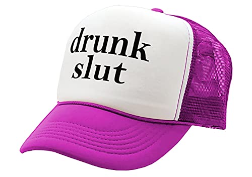 Drunk Slut - Party frat College Beer Drink - Vintage Retro Style Trucker Cap Hat (Neon Pink) - The Beer Connoisseur® Store