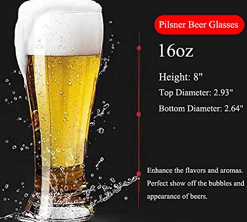 Ecentaur Pilsner Beer Glasses Steins Pint Glass Beer Mug for Drinking Classics Beer Cup Tumblers Pub Drinkware Bar Glassware Set of 6 - The Beer Connoisseur® Store
