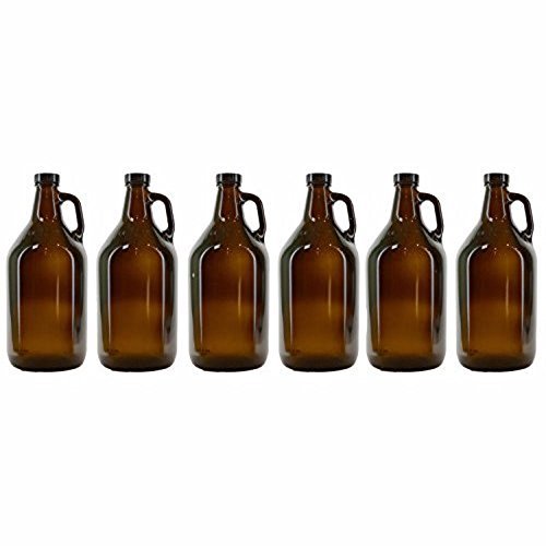 FastRack 64 oz Growler, 1/2 Gallon Glass Beer Growler, Half Gallon Glass Jug, Amber Growlers for Beer, 1/2 Gallon Glass Jug, Set of 6, Comes with 6 Poly Seal Caps - The Beer Connoisseur® Store