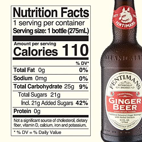 Fentimans Ginger Beer - Ginger Beer Non Alcoholic, Bontanically Brewed Ginger Beer, Natural Soda, Made with Natural Ginger Root, No Artifical Flavors, Preservatives, or Colors - Ginger Beer Soda, 9.3 Fl Oz (Pack of 4) - The Beer Connoisseur® Store