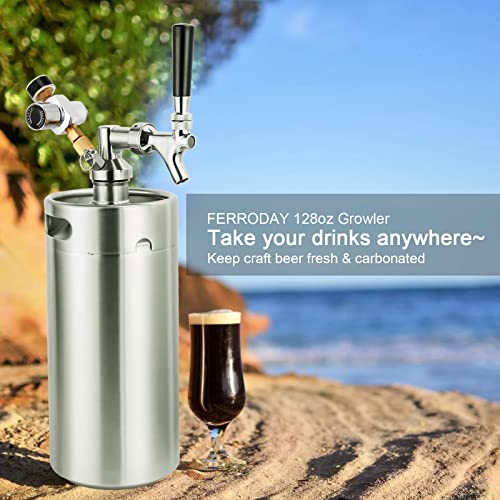 FERRODAY SS304 128oz Mini Keg Growler Beer Keg Draft Beer Dispenser Pressurized Growler for Beer Mini Keg 60 psi Co2 Regulator Beer Faucet Keg Kit Keeps Beer Fresh Portable Mini Keg Beer Co2 Growler - The Beer Connoisseur® Store