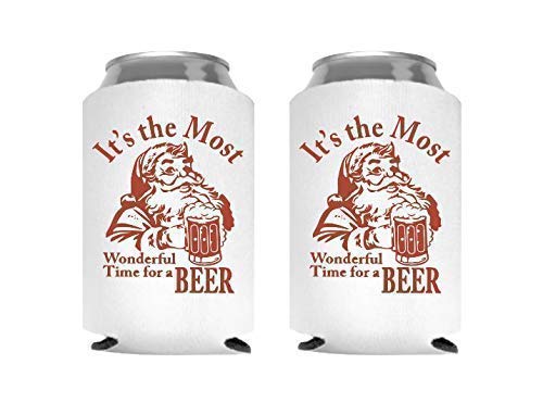 Funny Christmas Santa Beer Can Cooler Stocking Stuffer Party Favor Gift for Men Adult- Set of 2 (Its the Most Wonderful Time for a Beer) - The Beer Connoisseur® Store