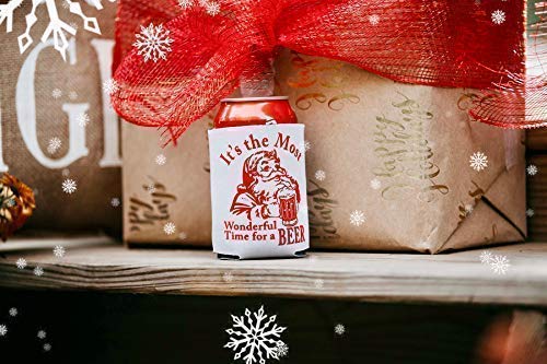Funny Christmas Santa Beer Can Cooler Stocking Stuffer Party Favor Gift for Men Adult- Set of 2 (Its the Most Wonderful Time for a Beer) - The Beer Connoisseur® Store