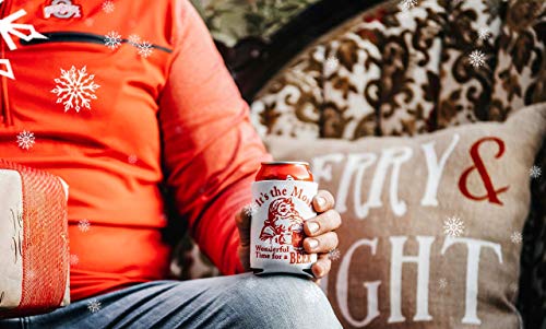 Funny Christmas Santa Beer Can Cooler Stocking Stuffer Party Favor Gift for Men Adult- Set of 2 (Its the Most Wonderful Time for a Beer) - The Beer Connoisseur® Store