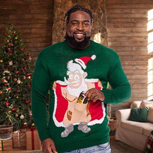 Funziez! Ugly Christmas Knit Sweater - Surprise Santa Beer Holder - Long Sleeve Novelty Costume (X-Large) - The Beer Connoisseur® Store