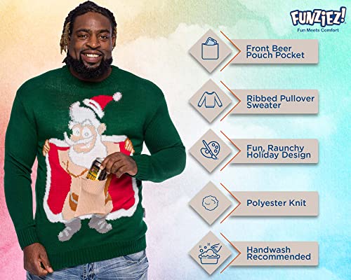 Funziez! Ugly Christmas Knit Sweater - Surprise Santa Beer Holder - Long Sleeve Novelty Costume (X-Large) - The Beer Connoisseur® Store