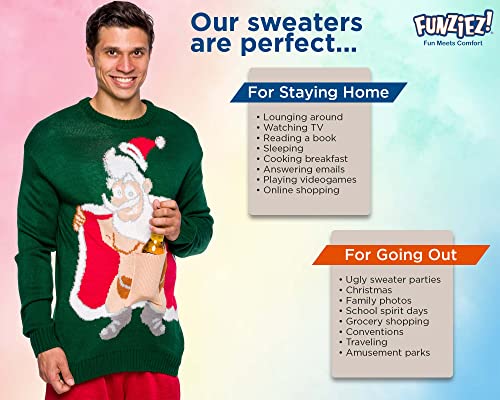 Funziez! Ugly Christmas Knit Sweater - Surprise Santa Beer Holder - Long Sleeve Novelty Costume (X-Large) - The Beer Connoisseur® Store