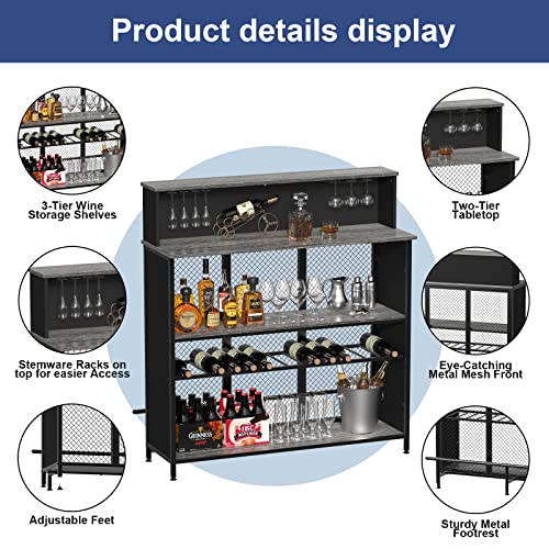 GDLF Home Bar Unit Mini Bar Liquor Bar Table with Storage and Footrest for Home Kitchen Pub (Grey) - The Beer Connoisseur® Store