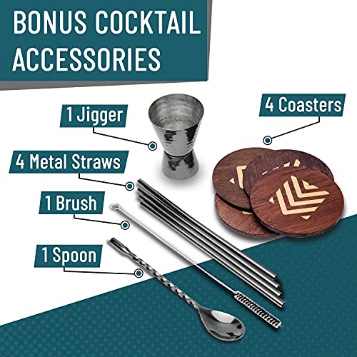 [Gift Set] Advanced Mixology Black Moscow Mule Mugs (18oz) | Black Mule Mug w/ Gunmetal Finish | Comes w/ Straws, Coasters, Jigger, Spoon & Brush | Black Tin Mugs (1 - Set of 4) - The Beer Connoisseur® Store