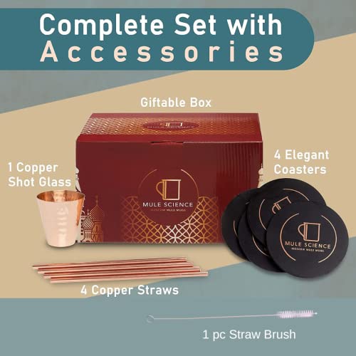 [Gift Set] Mule Science Moscow Mule Mugs Set of 4 | 100% Handcrafted | Food Safe | Copper Mugs with Bonus Accessories | Tarnish Resistant Copper Cups | 16 oz. - The Beer Connoisseur® Store